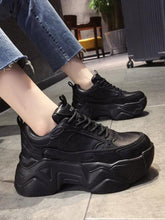 Load image into Gallery viewer, Women Platform Sneakers Leather Casual Ladies Chunky Shoes Woman High Black Fashion Thick Soled Sports Walking Shoes Lace Up Platform Leather Trainers Sneakers