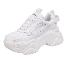 Load image into Gallery viewer, Women Platform Sneakers Leather Casual Ladies Chunky Shoes Woman High Black Fashion Thick Soled Sports Walking Shoes Lace Up Platform Leather Trainers Sneakers
