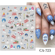 Load image into Gallery viewer, 3D Nail Stickers Decals Snowflakes Elk Bear Christmas Xmas Transfer Stickers Nail Art Self-Adhesive Decals Decoration Nail Art Stickers Decals Christmas Snowflake Bronzing Christmas Slider Nail Art 3D Decals Decoration
