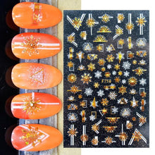 Load image into Gallery viewer, 3D Nail Stickers Decals Snowflakes Elk Bear Christmas Xmas Transfer Stickers Nail Art Self-Adhesive Decals Decoration Nail Art Stickers Decals Christmas Snowflake Bronzing Christmas Slider Nail Art 3D Decals Decoration
