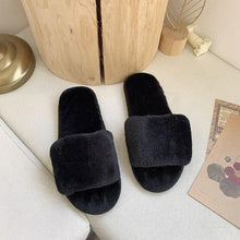 Load image into Gallery viewer, Fluffy Slippers Women Cozy Faux Fur Cross Indoor Floor Slides Flat Soft Furry Shoes Fluffy Furry Fur Slippers Flip Flop Open Toe Cozy House Memory Foam Sandals Slides Soft Flat Comfy Slippers