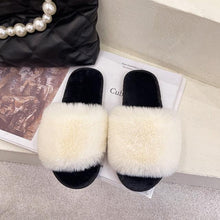 Load image into Gallery viewer, Fluffy Slippers Women Cozy Faux Fur Cross Indoor Floor Slides Flat Soft Furry Shoes Fluffy Furry Fur Slippers Flip Flop Open Toe Cozy House Memory Foam Sandals Slides Soft Flat Comfy Slippers