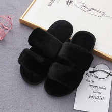 Load image into Gallery viewer, Fluffy Slippers Women Cozy Faux Fur Cross Indoor Floor Slides Flat Soft Furry Shoes Fluffy Furry Fur Slippers Flip Flop Open Toe Cozy House Memory Foam Sandals Slides Soft Flat Comfy Slippers