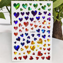 Load image into Gallery viewer, 3D Nail Sticker Waterproof Shining Decals Stickers for Nails Cute Beautiful Love Heart Nail Art Decoration Aurora Silver Design Nail Art Stickers Decals Nail Art Supplies Valentines Day 3D Self-Adhesive Nail Decorations Manicuring Nail Art Manicure