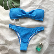 Load image into Gallery viewer, Bikinis Swimsuit Women Push Up Bikini Set Female Swimwear Women's Strapless Solid Color 2 Pieces Bathing Suit Swimsuit Swimsuits Off Shoulder High Waist Bathing Suit High Cut Swimwear For Summer