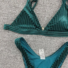 Load image into Gallery viewer, Women Swimsuit Triangle Micro Bikini Set Solid Swimwear Women's Swimsuit Halter Ribbed String Bathing Suit Bikini Set High Cut Swimming Bathing Suit Beachwear