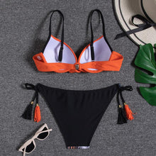 Load image into Gallery viewer, Halter Bikini Bandage Swimsuit Solid Swimwear Sport Liquid Metallic Shiny String Bikini 2 Piece Swimsuit Set Women Shiny Bikini Set Bathing Suit Push Up Two-piece Suit