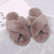 Load image into Gallery viewer, Warm Fluffy Slippers Women Faux Fur Slipper Indoor Floor Slides Flat Soft Furry House Warm Comfortable Fuzzy Furry Bedroom Slippers Indoor Cozy Memory Foam Anti-Slip Flip Flops
