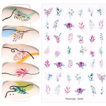 Load image into Gallery viewer, Spring Abtract Stripe Lines Flower Leaves 3D Nail Sticker Black White Butterfly Transfer Decals Slider Nail Art Decoration Decals Sticker For Pretty Girl Self-Adhesive Nail Decals Designer Nail Stickers for Acrylic Nail Art Decals Water Transfer Nail