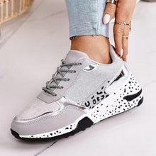 Load image into Gallery viewer, Women Sneakers Leopard Print Lace-Up Women's Vulcanize Shoes Sports Sneakers Breathable Height Increasing Walking Jogging Sneakers Gold Silver Sport Running Women's Sneakers