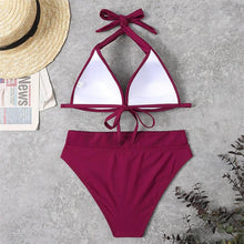 Load image into Gallery viewer, Push Up Bikini New Two Piece Swimsuit Women High Waist Black Pink Bikinis Set Women's Halter Padded Top Push Up Bikini Set Two Piece Swimsuits Bathing Suits Beachwear Swimwear Beachwear Bathing Suit