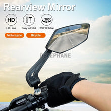 Load image into Gallery viewer, Bicycle Rear View Mirror Bike Scooter Clear Back Sight Reflector Adjustable Rotatable Handlebar Cycling Mirror HD Safety Bicycle Cycling Rearview Mirror And New Scratch Resistant Convex Lens Universal Adjustable Rotatable Handlebar Glass Lens Mirror