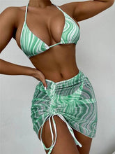 Load image into Gallery viewer, Modern Print Bikini Triangle Swimsuit Bikini 3 Piece Set Women's Swimsuit with Short Mesh Sheer Wrap Cover Ups Beach Skirt Bathing Suit Women Halter Swimwear Women Skirt 3 Pieces Set Elegant Bathing Suit Beach Wear
