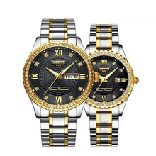 Load image into Gallery viewer, Business Black Couple Watches Top Luxury Mens Watches Auto Date Quartz Wristwatch Gold Watch Men Diamond Stainless Steel Waterproof Luminous Business Casual Luxury Watch For Men