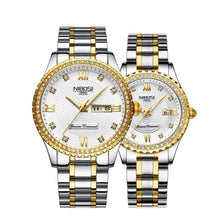 Load image into Gallery viewer, Business Black Couple Watches Top Luxury Mens Watches Auto Date Quartz Wristwatch Gold Watch Men Diamond Stainless Steel Waterproof Luminous Business Casual Luxury Watch For Men