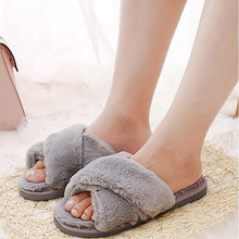 Load image into Gallery viewer, Warm Fluffy Slippers Women Faux Fur Slipper Indoor Floor Slides Flat Soft Furry House Warm Comfortable Fuzzy Furry Bedroom Slippers Indoor Cozy Memory Foam Anti-Slip Flip Flops