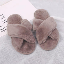 Load image into Gallery viewer, Warm Fluffy Slippers Women Faux Fur Slipper Indoor Floor Slides Flat Soft Furry House Warm Comfortable Fuzzy Furry Bedroom Slippers Indoor Cozy Memory Foam Anti-Slip Flip Flops