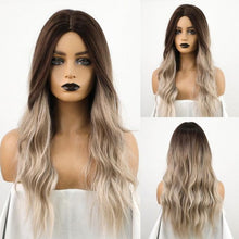 Load image into Gallery viewer, Long Dark Brown Synthetic Wigs for Women Silky Wavy Wig With Air Bangs Heat Resistant Fiber Cosplay Daily Party Replacement Wig Wigs For Black Women Cosplay Wigs For Women