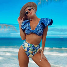 Load image into Gallery viewer, Two-Pieces Women Push-Up Padded Bra Ruffles Bandage Bikini Set Swimsuit Women's Bathing Suits Ruffles Flounce Bikini Sets Low Rise Two Piece Swimsuit Swimwear Bathing Suit Beachwear