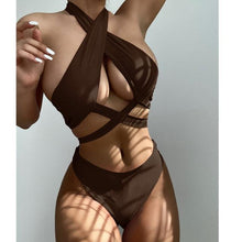Load image into Gallery viewer, Halter Hollow Cross Bikinis Set Swimsuit Women's New Solid Two-Piece Swimwear Two Piece Swimsuit Halter Crisscross Cut Out Bikini Wrap Top with High Waist Bottom Beach Swimwear Summer Beachwear Woman Bath Bathing Suit