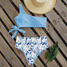 Load image into Gallery viewer, Bikinis Women New One Shoulder Swimwear High Waist Swimsuit Bandage Bathing Suits Beach Wear Female Lace Two Piece Swim Dress with Bikini Bottom Bathing Suits