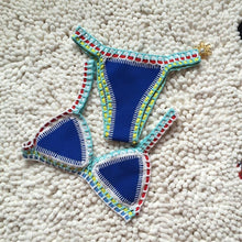 Load image into Gallery viewer, Handmade Women Bikini Crochet Knit Swimwear Halter Patchwork Bathing Suit Women's Swimsuit Strappy Side 2 Piece Bikini Set Triangle Beach Swimwear