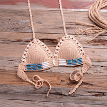 Load image into Gallery viewer, Vintage Blue Bikinis 2 Piece Halter Bikini Set Women High Waist Sequin Swimsuit Set Handmade Crochet High Quality Swimsuit Women Push Up Swimwear Knitted Beach Wear Bathing Suit