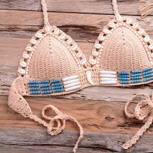 Load image into Gallery viewer, Vintage Blue Bikinis 2 Piece Halter Bikini Set Women High Waist Sequin Swimsuit Set Handmade Crochet High Quality Swimsuit Women Push Up Swimwear Knitted Beach Wear Bathing Suit
