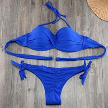 Load image into Gallery viewer, Bikini Solid Strappy Bandage Bikinis Set White Push Up Bikini Swimwear Swimsuit Bathing Suit Women's Ribbed Tie Bikini Adjustable Lace Up Bottom String Women Swimsuit