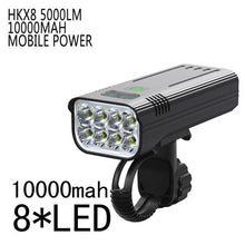 Load image into Gallery viewer, 10000mAh Bicycle Front Light Bicycle 8 LED Front Bike Light Headlight Bike Accessories USB Rechargeable Bicycle Headlight With IP65 Waterproof Lighting Modes Bicycle Light Fits For Bike All Road Bicycle