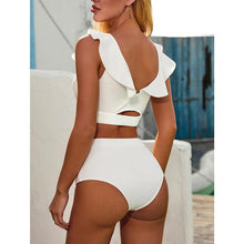 Load image into Gallery viewer, Bikini New 2 Piece Women Swimsuit Women's High Waist Bikini Set Fashion Puff Sleeve Swimwear Set Bathing Suits Solid Color Short Puff Sleeve Summer High Waist Cut Backless Bathing Suit Beachwear