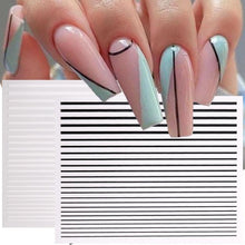 Load image into Gallery viewer, Black White 3D Nail Stickers Metal Gold Silver Geometric Tassel Strip Line Adhesive Transfer Decals Nail Art Design Gold Silver Metal Nail Sticker Metallic Curve Strip Line Nail Decal Self-Adhesive 3D Wave Design Nail Tips Decorations Manicure for Women