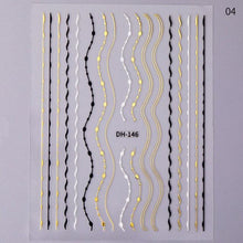 Load image into Gallery viewer, Black White 3D Nail Stickers Metal Gold Silver Geometric Tassel Strip Line Adhesive Transfer Decals Nail Art Design Gold Silver Metal Nail Sticker Metallic Curve Strip Line Nail Decal Self-Adhesive 3D Wave Design Nail Tips Decorations Manicure for Women