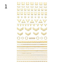 Load image into Gallery viewer, Black White 3D Nail Stickers Metal Gold Silver Geometric Tassel Strip Line Adhesive Transfer Decals Nail Art Design Gold Silver Metal Nail Sticker Metallic Curve Strip Line Nail Decal Self-Adhesive 3D Wave Design Nail Tips Decorations Manicure for Women