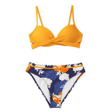 Load image into Gallery viewer, Push Up Floral Bikini Sets Women Two Pieces Swimsuits Women's Bathing Suits Push Up Halter Bandage Bikini Floral Printing Swim Bottoms Two Piece Swimsuits New Girl Beach Bathing Suits Swimwear