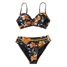 Load image into Gallery viewer, Push Up Floral Bikini Sets Women Two Pieces Swimsuits Women's Bathing Suits Push Up Halter Bandage Bikini Floral Printing Swim Bottoms Two Piece Swimsuits New Girl Beach Bathing Suits Swimwear