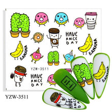 Load image into Gallery viewer, Avocado Fruit Transfer Nail Stickers Charms Winter Water Sticker For Nails Sliders Character Image Tattoo Decal Decoration Cute Summer Nail Art Stickers Summer Fruit Stickers on Nails Unicorn Banana Cherry Avocado Dog Strawberry Nail Art Decals