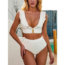 Load image into Gallery viewer, Bikini New 2 Piece Women Swimsuit Women's High Waist Bikini Set Fashion Puff Sleeve Swimwear Set Bathing Suits Solid Color Short Puff Sleeve Summer High Waist Cut Backless Bathing Suit Beachwear
