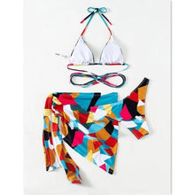 Load image into Gallery viewer, Bikini Women Push Up Swimsuit 3 Piece Bikini Set With Cover Up Women's Fashion 3 Piece Tie Dye Top Bikini Set Swimsuit Cover Up Skirt Swimwear Push Up Bather Swim Wear