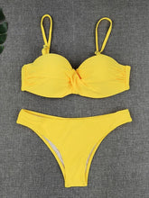 Load image into Gallery viewer, Bikini Sets Solid Color Swimsuit Mid-Waist Gather Cup Bikinis Women Swimwear Female Bathing Suits Beach wear Two Piece Swimsuits Triangle Bikini swimsuits for Women