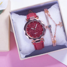 Load image into Gallery viewer, Shiny Luxury Student Watch Womens Star Quartz Watch Fashion Casual Womens Watch Bracelet Set Dial Woman Children Set Bracelet Watch Leather Band Luxury Quartz Watches
