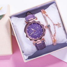 Load image into Gallery viewer, Shiny Luxury Student Watch Womens Star Quartz Watch Fashion Casual Womens Watch Bracelet Set Dial Woman Children Set Bracelet Watch Leather Band Luxury Quartz Watches