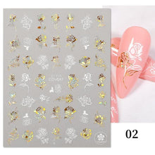 Load image into Gallery viewer, Gold Christmas Snowflake 3D Nail Stickers Sparkly Iridescent Silver Xmas Tree Elk Deer Transfer Sliders Winter Nails Accessories Design Decor Tip Transfer Nail Decals Sticker For Pretty Girl Self-Adhesive Nail Decals Designer Nail Stickers