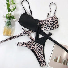 Load image into Gallery viewer, Women High Waist Bikini Swimsuit Swimwear Female Women Metal Ring Cross Bandage Bikini Set Swimsuit Two Piece Cutout Tie Back Bathing Suit Thong Bikini Set Bathing Suit Bather