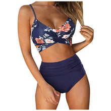 Load image into Gallery viewer, Modern Floral Bikini 2 Pieces Flower Print Bikini Set Women Crisscross High Waist String 2 Piece Bathing Suits High Waist Women's Swimsuit Shorts Solid Bikini Floral Summer Bikini Set