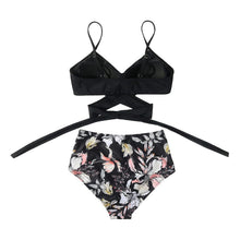 Load image into Gallery viewer, Modern Floral Bikini 2 Pieces Flower Print Bikini Set Women Crisscross High Waist String 2 Piece Bathing Suits High Waist Women's Swimsuit Shorts Solid Bikini Floral Summer Bikini Set