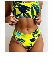 Load image into Gallery viewer, Push Up Women Bikinis Swimwear Women's Bathing Suits Push Up Halter Bandage Bikini Floral Printing Swim Bottoms Two Piece Swimsuits Women Swimsuits Bathing Suit Halter Leaf Print Beach Wear Plus Size