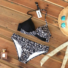 Load image into Gallery viewer, Push Up Women Bikinis Swimwear Women's Bathing Suits Push Up Halter Bandage Bikini Floral Printing Swim Bottoms Two Piece Swimsuits Women Swimsuits Bathing Suit Halter Leaf Print Beach Wear Plus Size