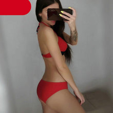 Load image into Gallery viewer, Push Up Women Bikinis Swimwear Women's Bathing Suits Push Up Halter Bandage Bikini Floral Printing Swim Bottoms Two Piece Swimsuits Women Swimsuits Bathing Suit Halter Leaf Print Beach Wear Plus Size