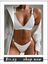 Load image into Gallery viewer, High Waist Bikinis Swimwear Women Push Up Swimsuits Solid High Waist Bikini Sets Sporty Two Pieces Swimsuit Scoop Neck Bathing Suits for Women Ribbed Bathing Suits High Cut Summer Beachwear
